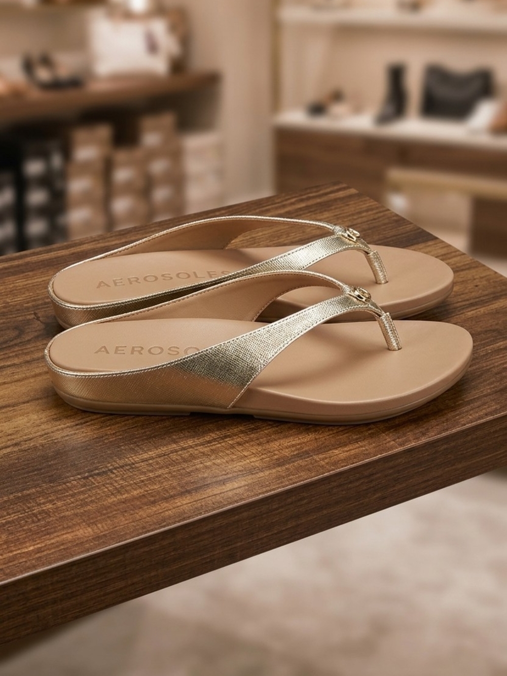 AEROSOLES Gold Metallic Thong Sandals